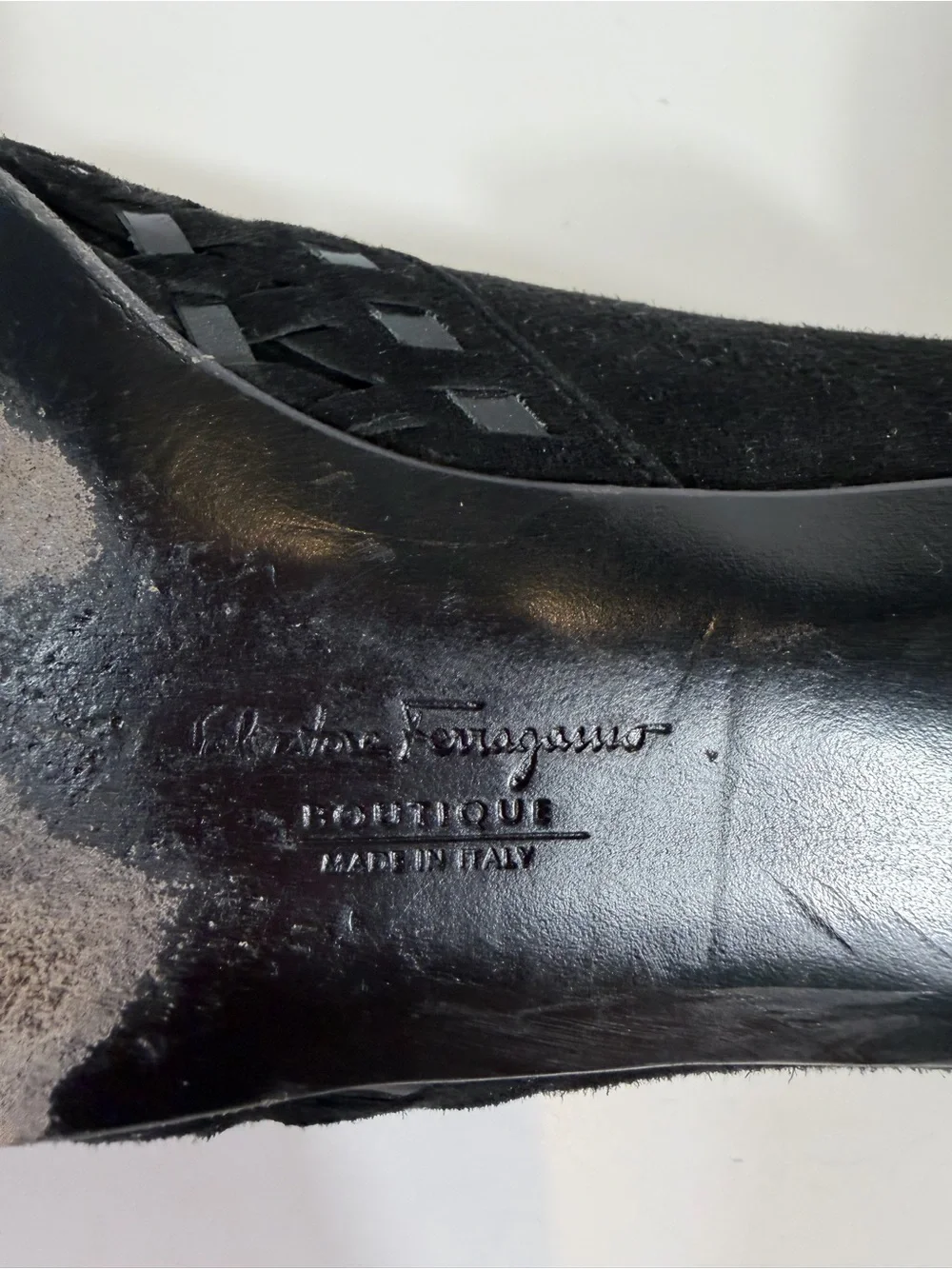 Salvatore Ferragamo Vintage Black Suede Woven Detail Block Heel Pumps 6.5 C